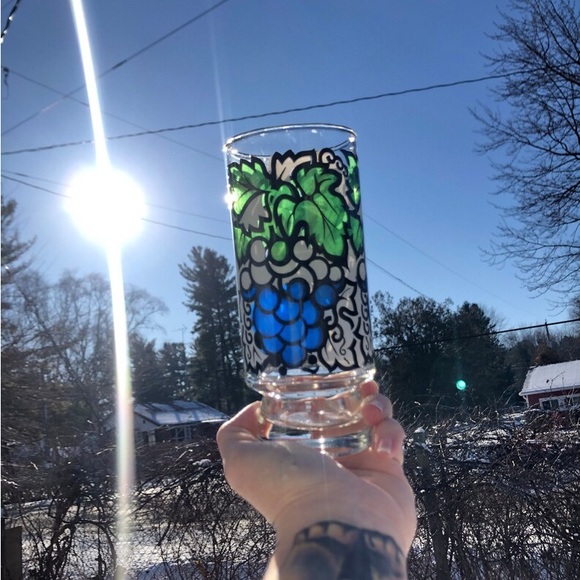 Vintage Libbey Grapes glasses Retro Swanky swigs Glassware Blue Green White Vtg - Picture 2 of 11